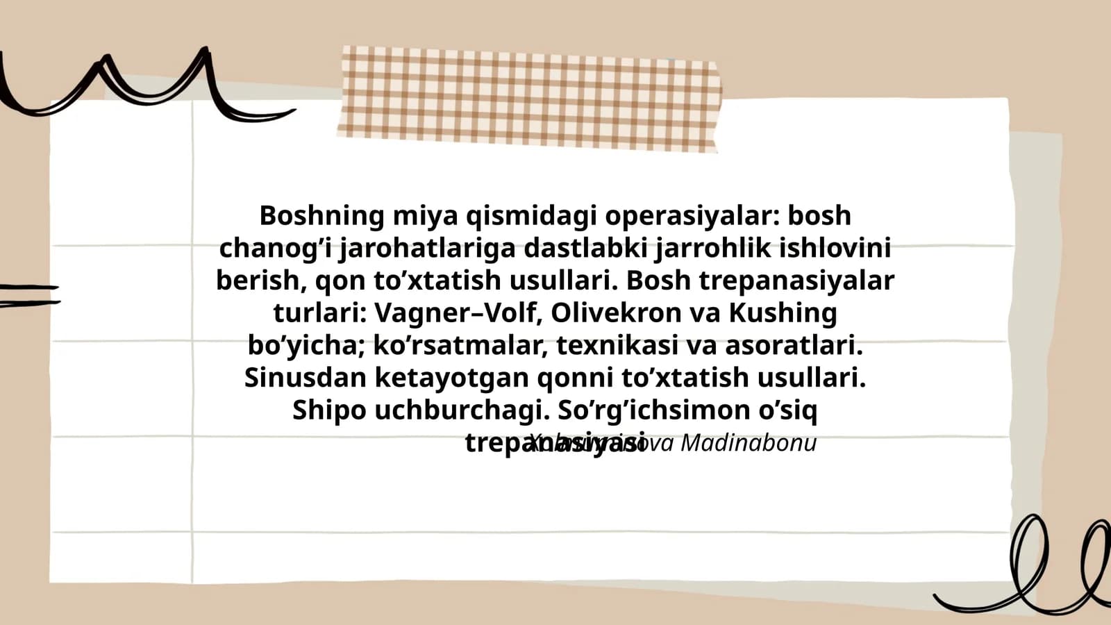 Boshning miya qismidagi operasiyalar