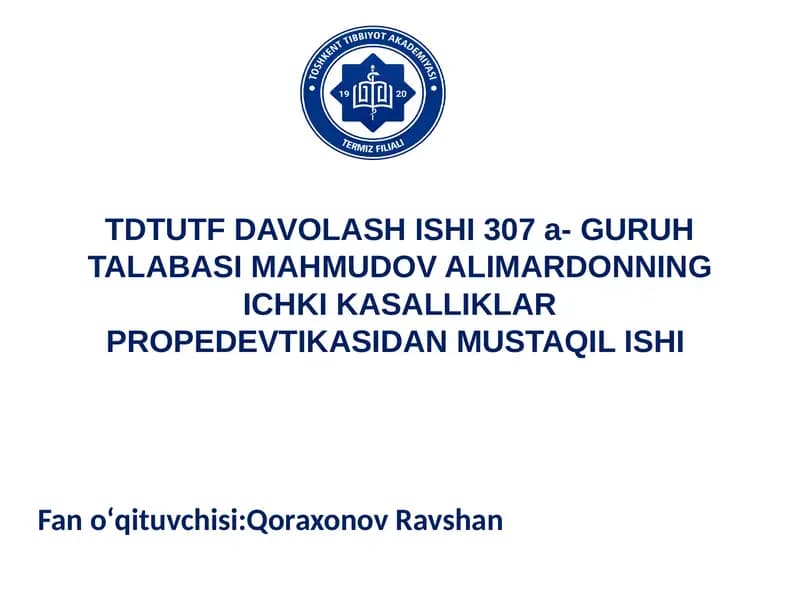 Amaliy ko‘nikmalarni topshirish: O‘pka auskultatsiyasi