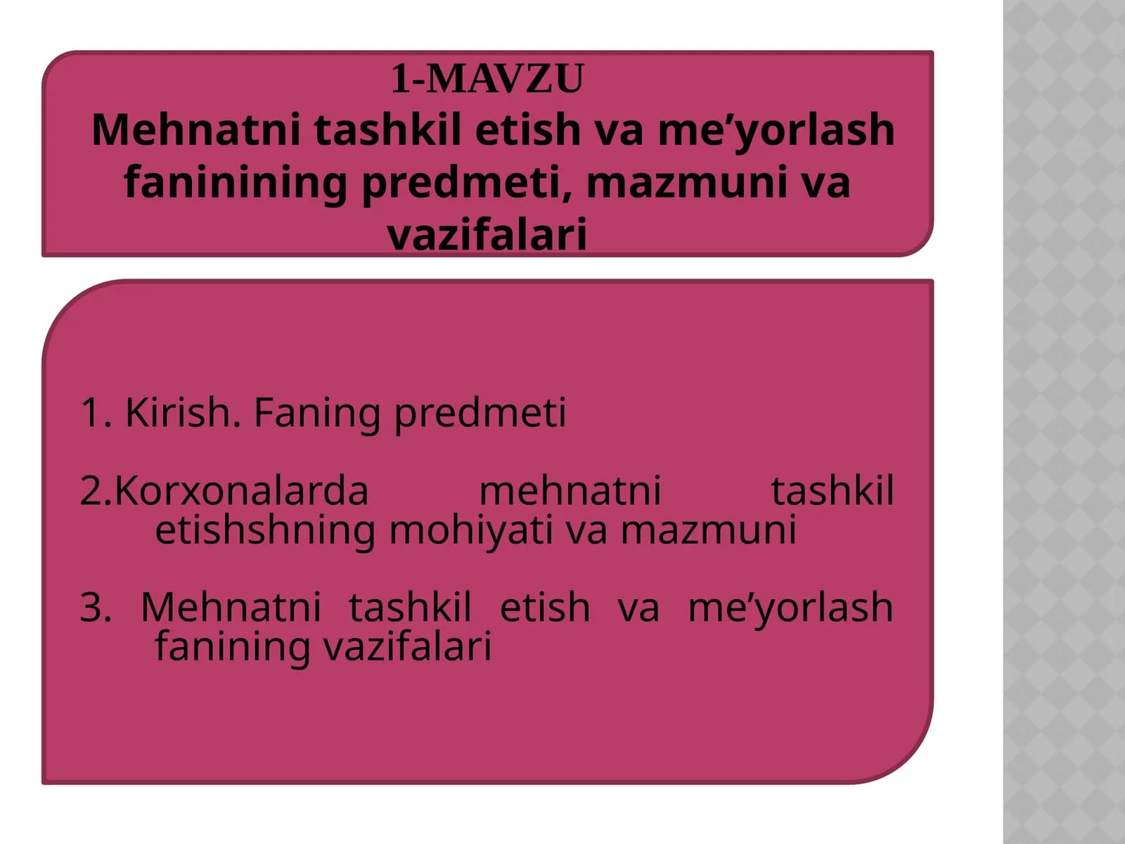 Mehnatni tashkil etish va me'yorlash