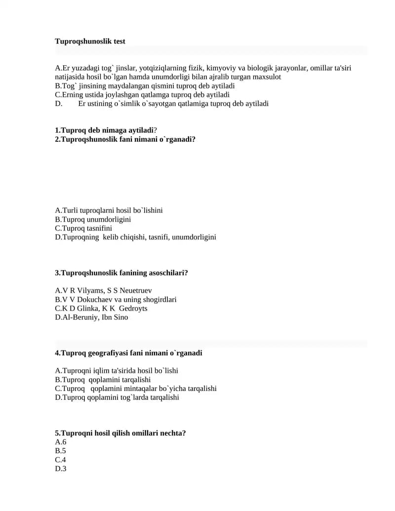 Tuproqshunoslik test