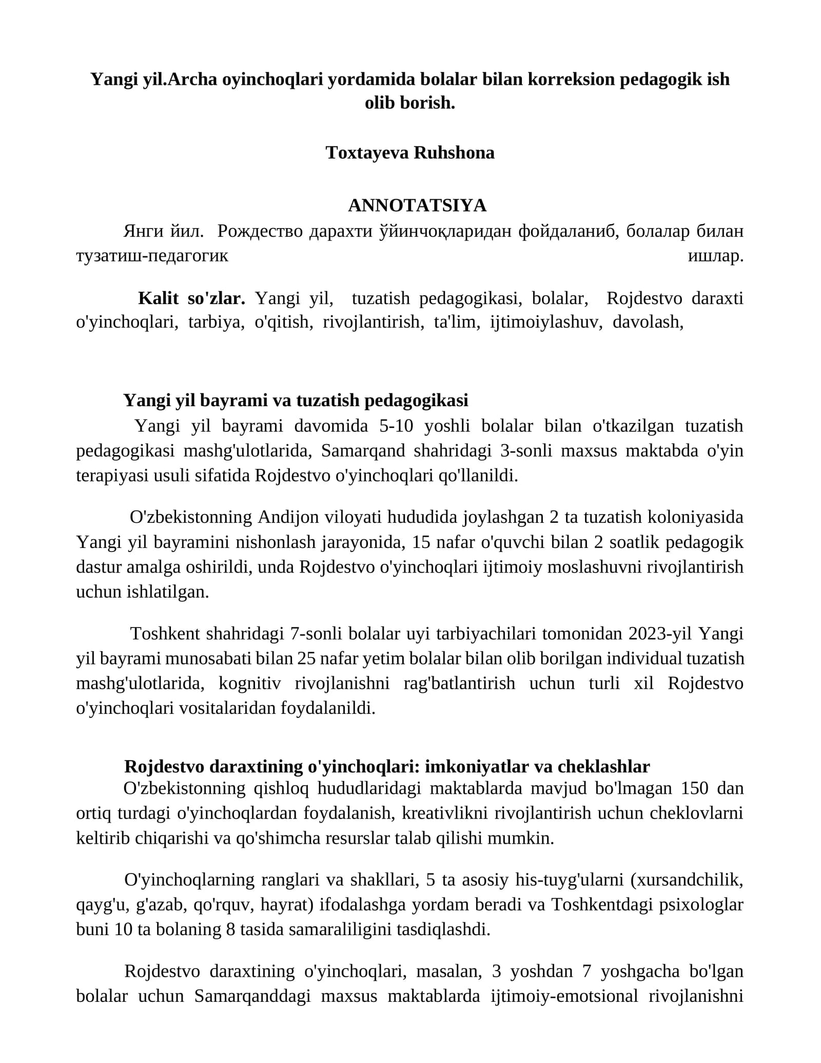 Yangi yil bayrami va tuzatish pedagogikasi