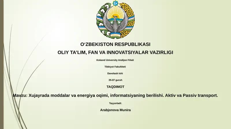 Xujayrada moddalar va energiya oqimi, informatsiyaning berilishi