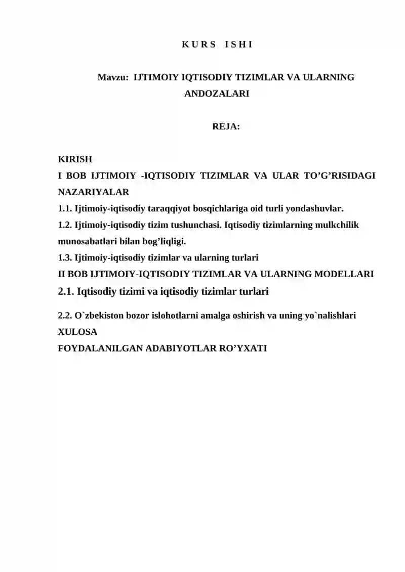 IJTIMOIY IQTISODIY TIZIMLAR VA ULARNING ANDOZALARI