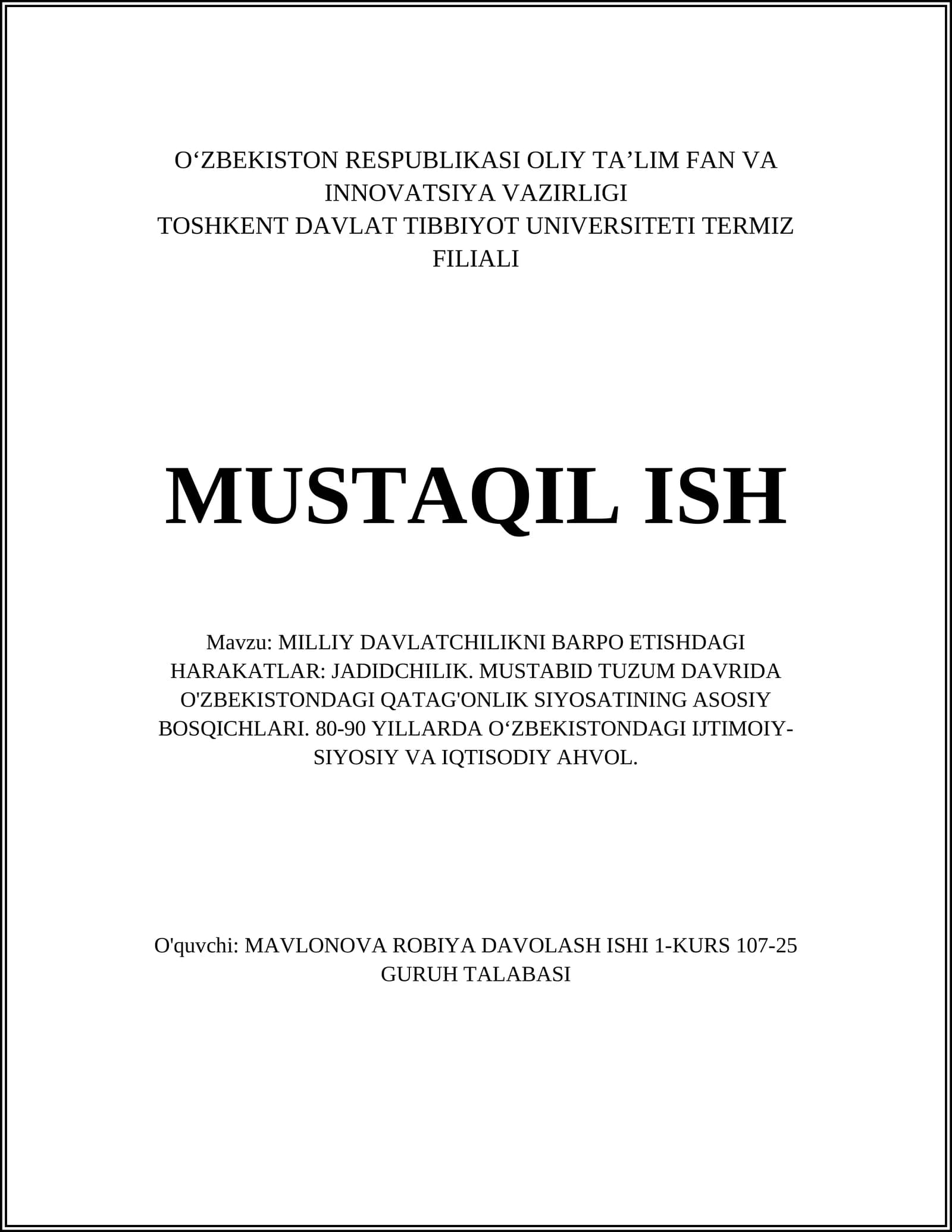 MILLIY DAVLATCHILIKNI BARPO ETISHDAGI HARAKATLAR: JADIDCHILIK