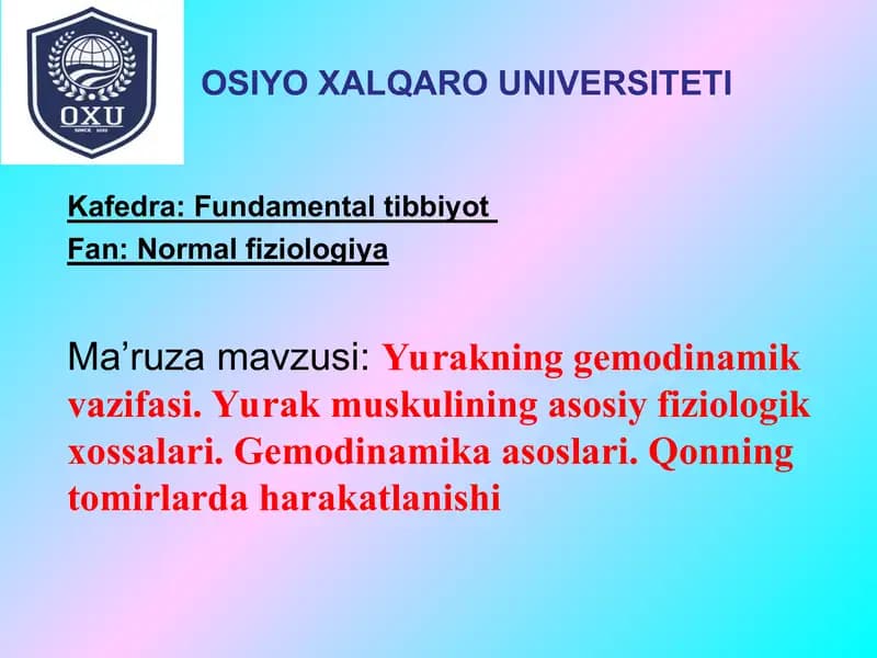 Yurakning gemodinamik vazifasi