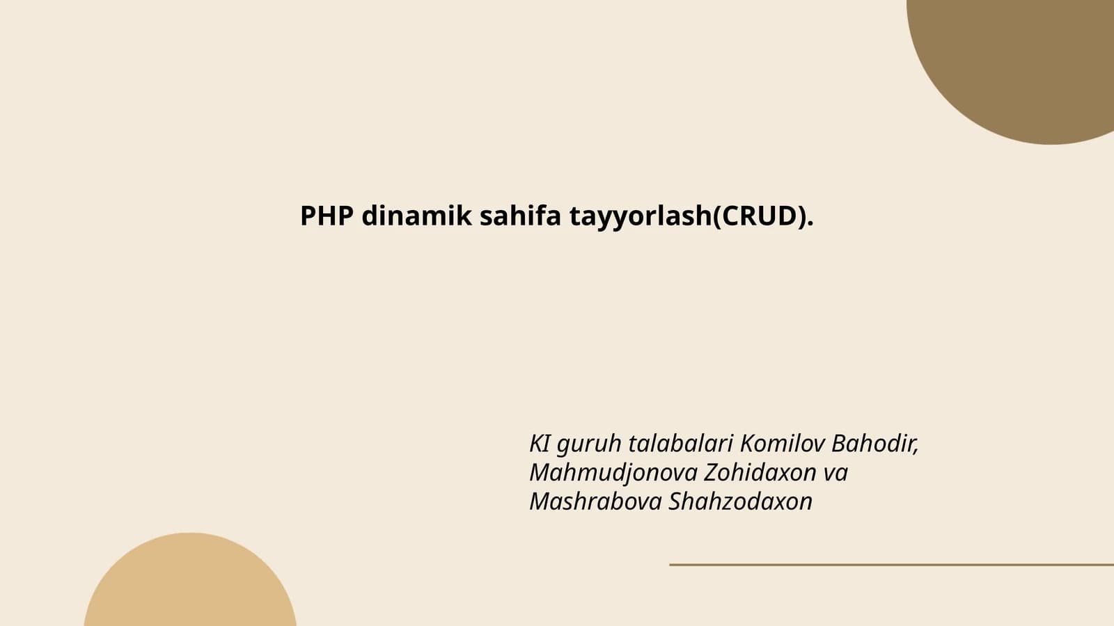 Php dinamik sahifa tayyorlash(CRUD)
