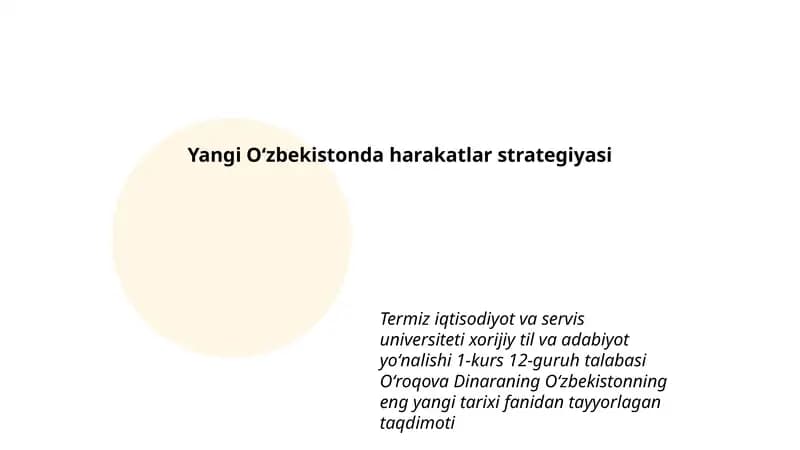 Yangi Oʻzbekistonda harakatlar strategiyasi