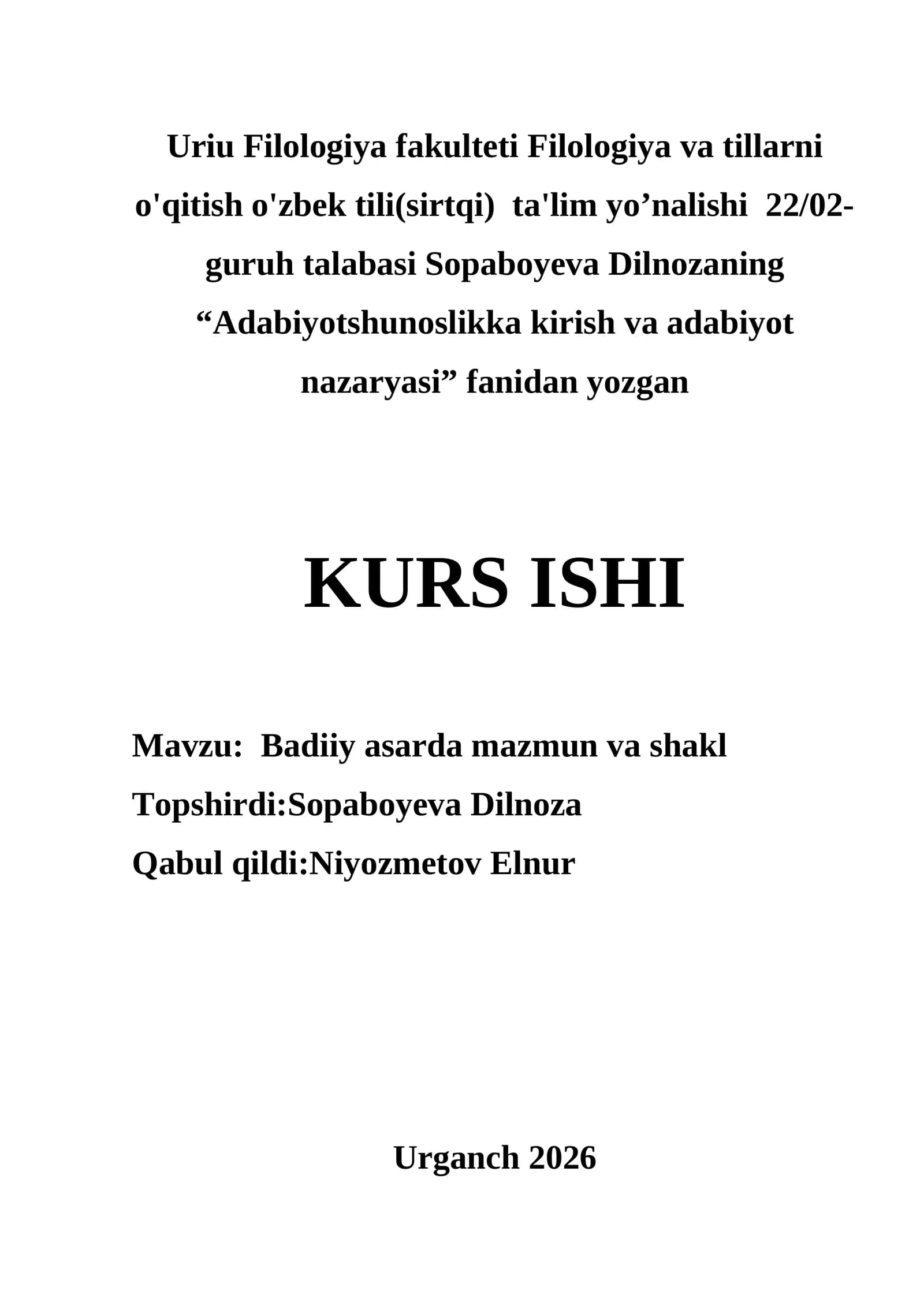 Badiiy asarda mazmun va shakl