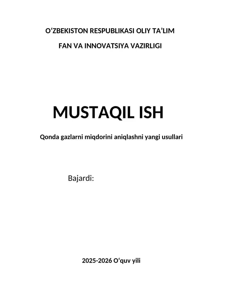 Qonda gazlarni miqdorini aniqlashni yangi usullari