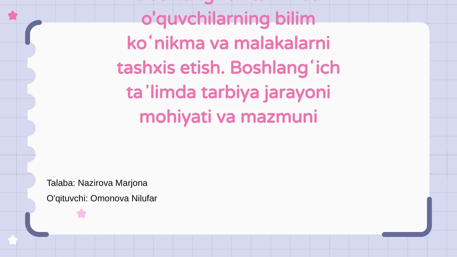 Boshlangʻich taʼlimda koʻnikmalarni tashxis etish