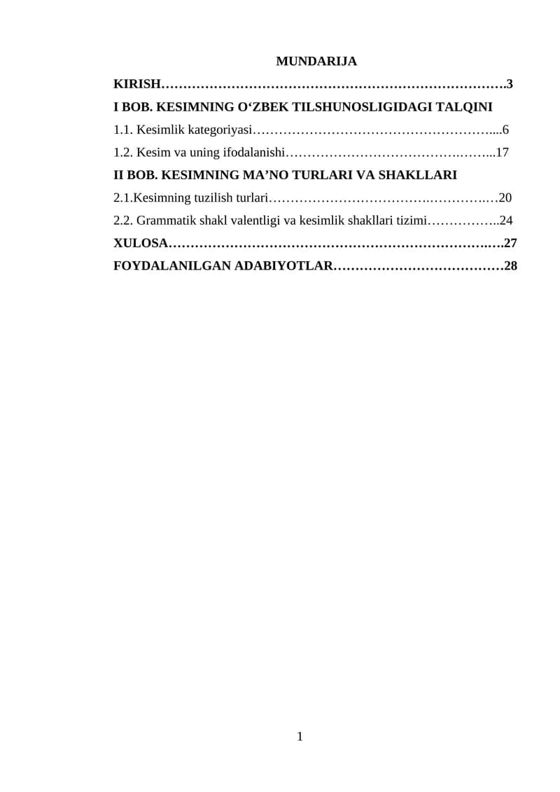 Kesim va uning ifodalanishi