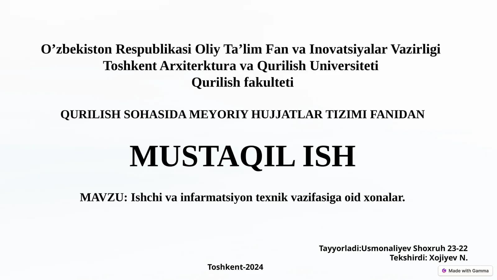 Ishchi va infarmatsiyon texnik vazifasiga oid xonalar. Turar joy binolarini akustikasi va ularni tashqishovqinlardan himoya qilish