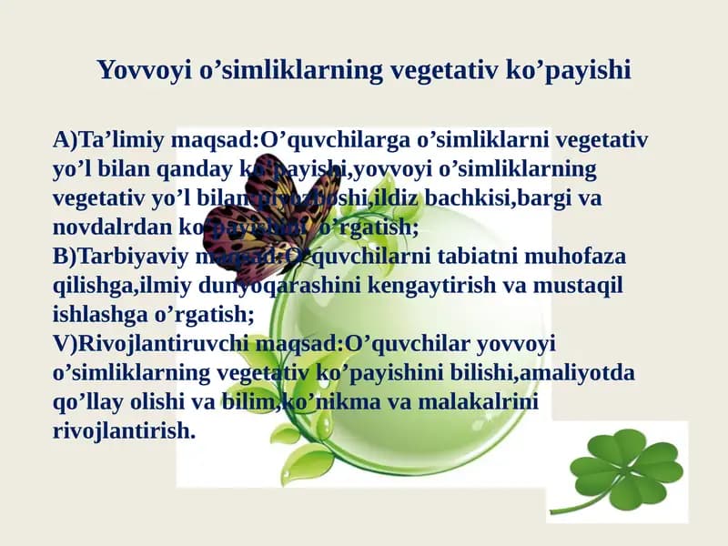 Yovvoyi o’simliklarning vegetativ ko’payishi