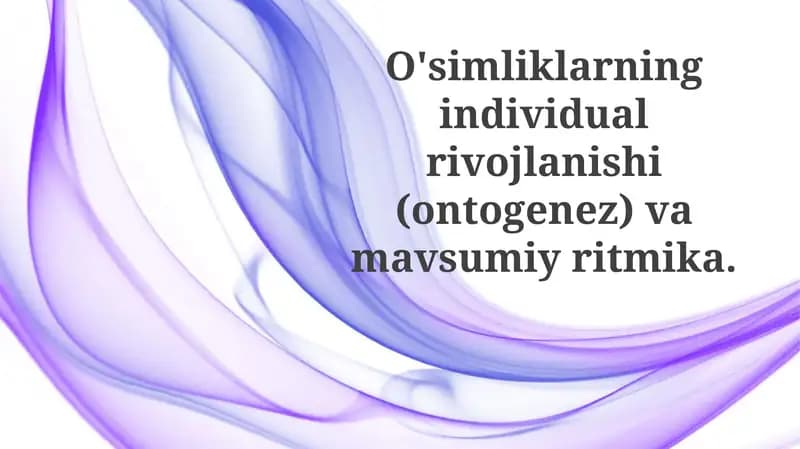O'simliklarning ontogenezi va rivojlanish bosqichlari