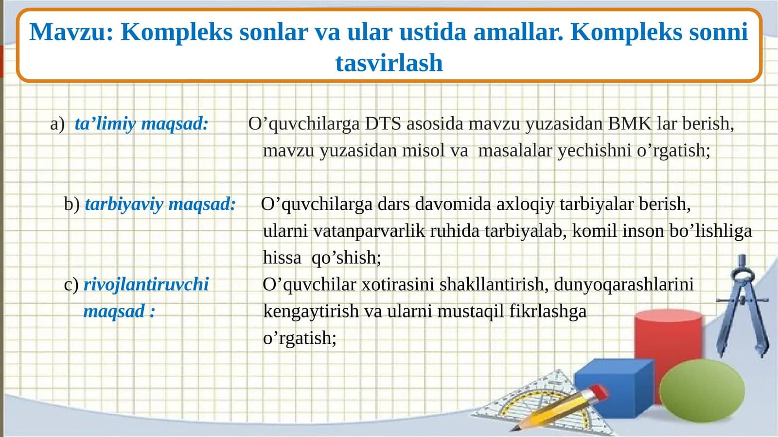 Komplekssonlar va ular ustida amallar.Komplekssonni tasvirlash