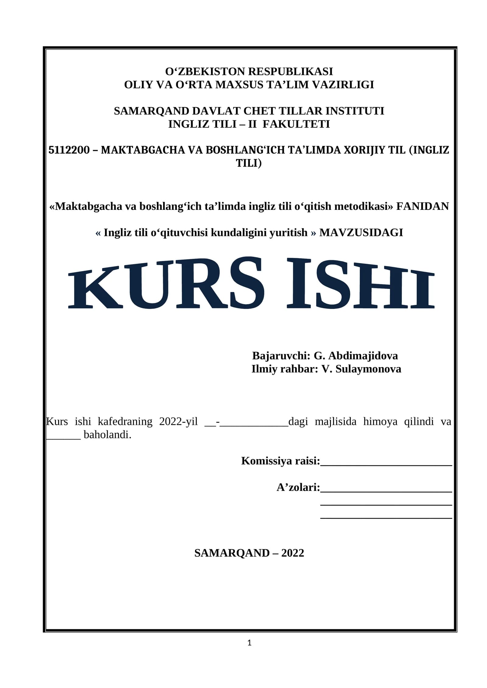 Ingliz tili o‘qituvchisi kundaligini yuritish