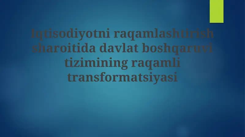 Raqamli transformatsiya davlat boshqaruvida