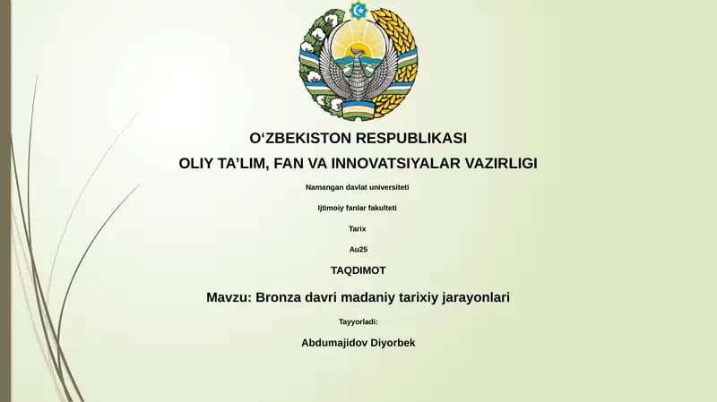 Bronza davri madaniy tarixiy jarayonlari