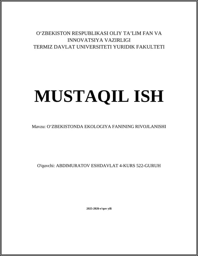Oʻzbekistonda Ekologiya Fanining Rivojlanishi