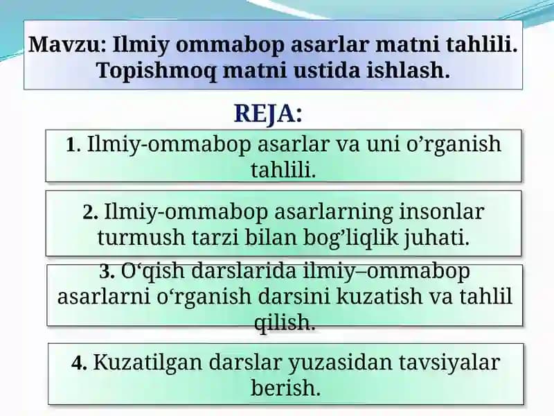 Ilmiy-ommabopasarlar va unio'rganish tahlili