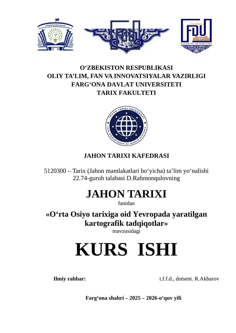 O‘rta Osiyo tarixiga oid Yevropada yaratilgan kartografik tadqiqotlar