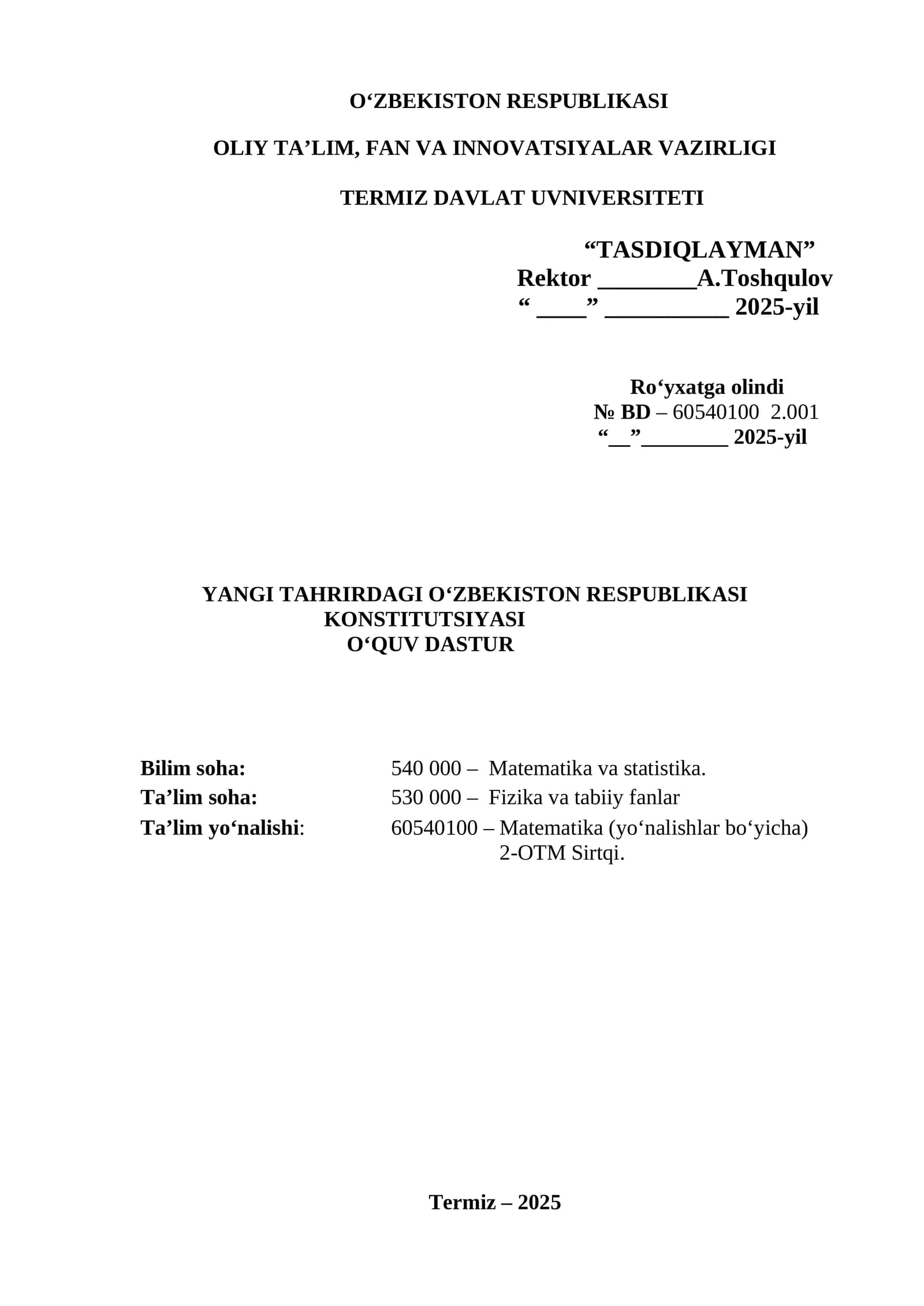 Yangi tahrirdagi Oʻzbekiston Respublikasi konstitutsiyasi