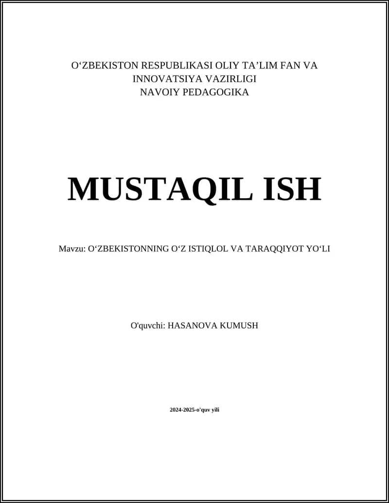 O'ZBEKISTONNING O'Z ISTIQLOL VA TARAQQIYOT YO'LI