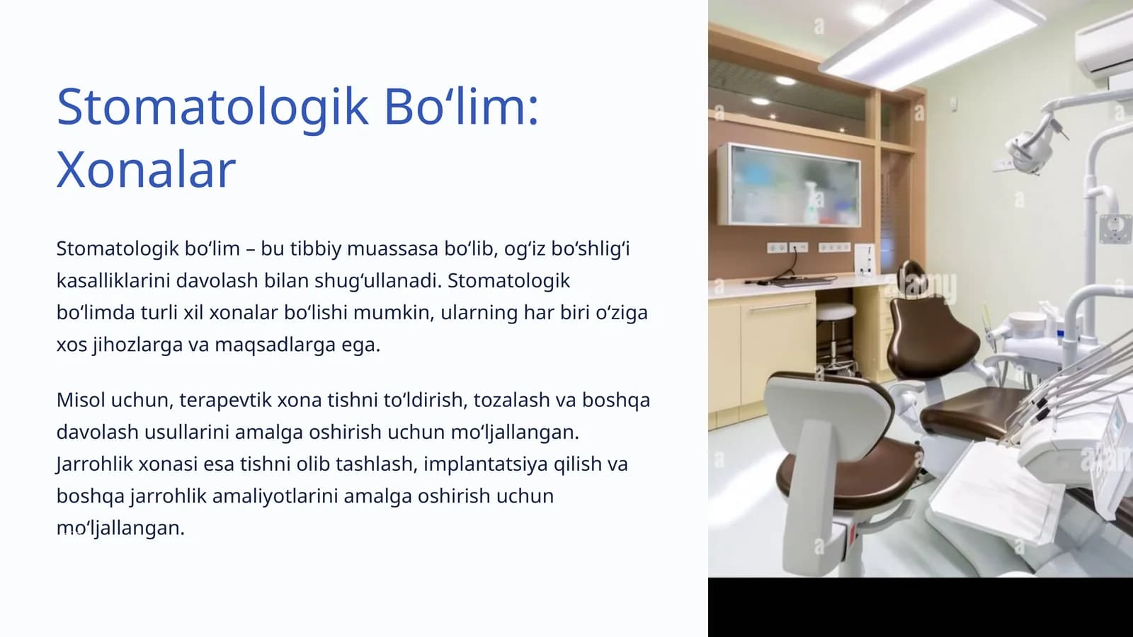 Stomatologik Bo‘lim: Xonalar