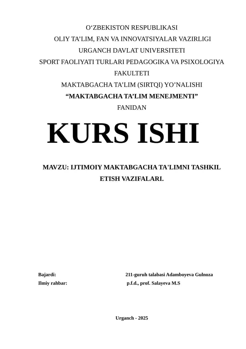 "MAKTABGACHA TA'LIM MENEJMENTI"