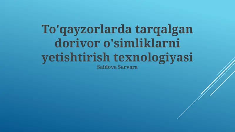 To'qayzorlarda tarqalgan dorivor o'simliklarni yetishtirish texnologiyasi