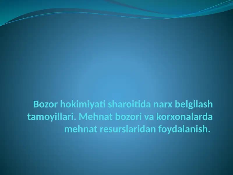 Bozor hokimiyati sharoitida narx belgilash