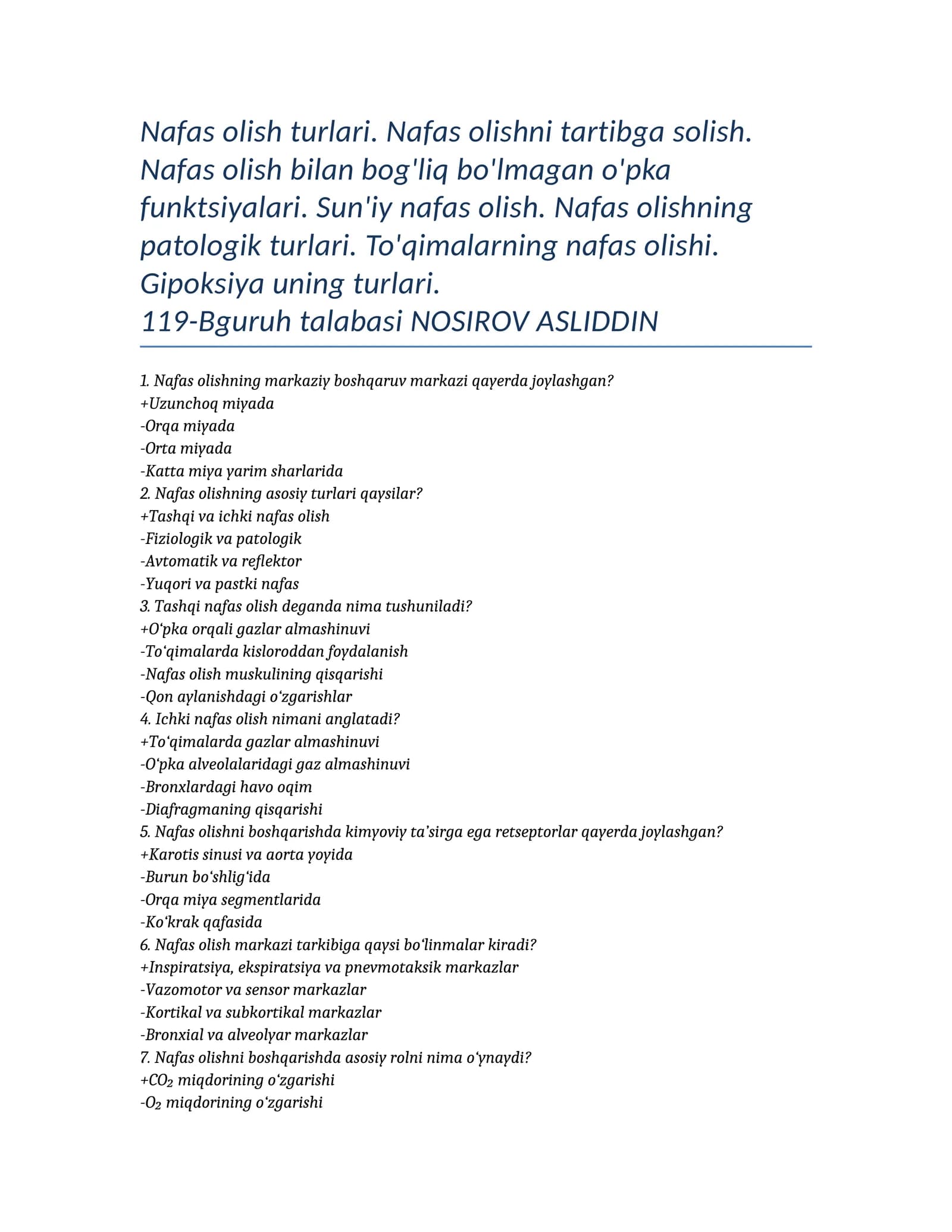 Nafas olish turlari va gipoksiya