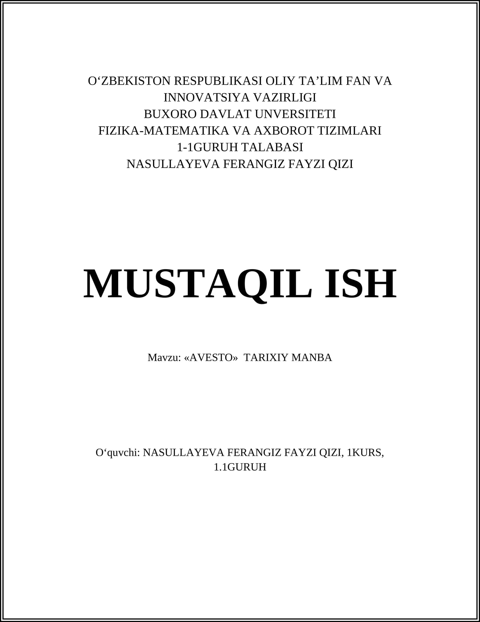 AVESTO TARIXIY MANBA