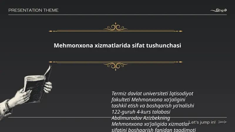 Mehmonxona xizmatlarida sifat tushunchasi