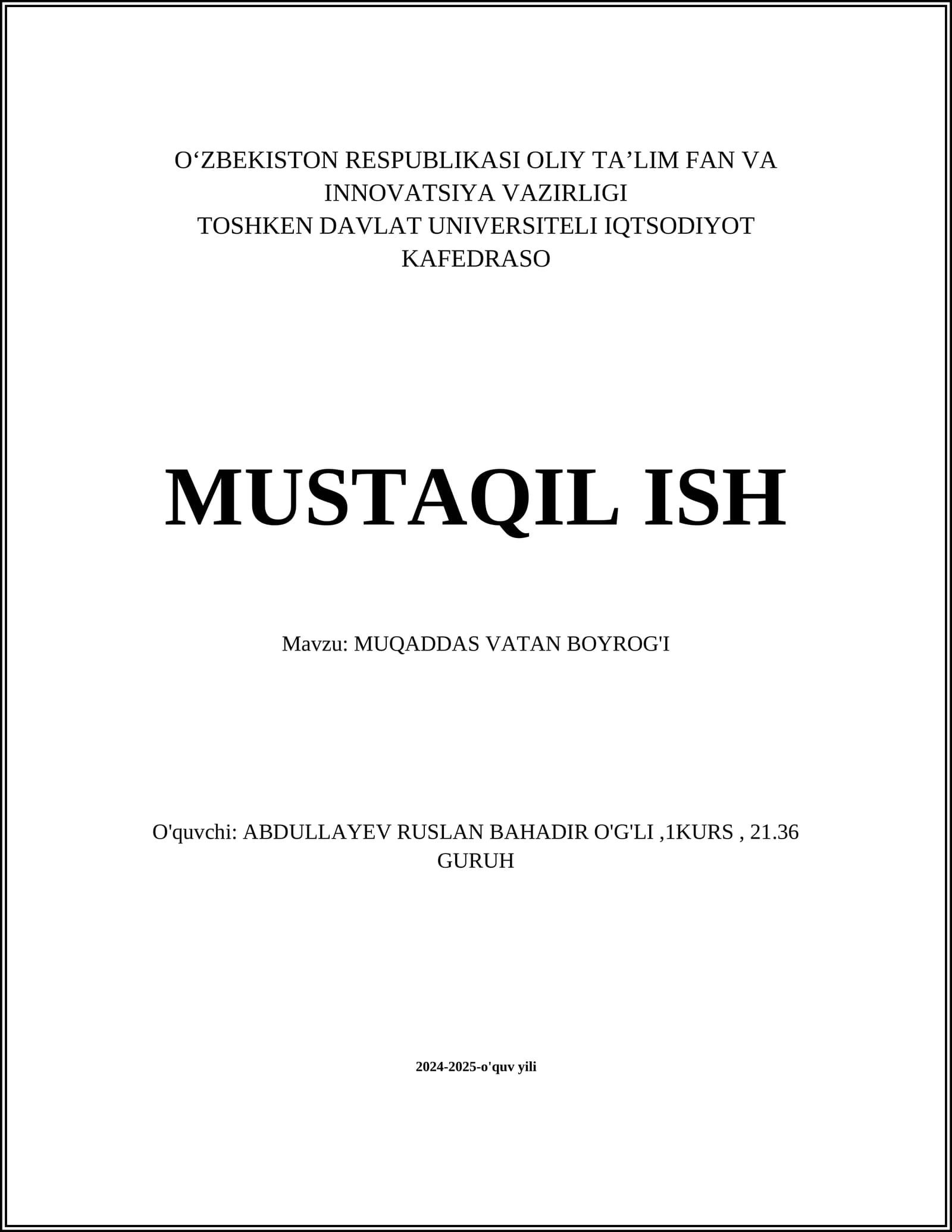 MUQADDAS VATAN BOYROG'I