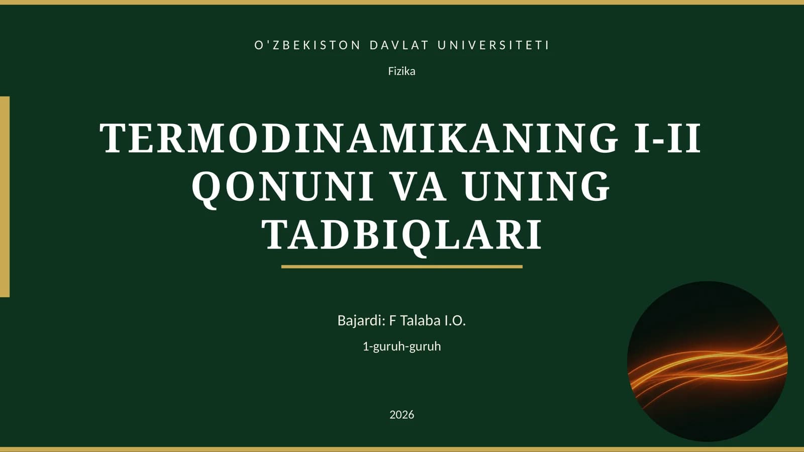 TERMODINAMIKANING I-II QONUNI VA UNING TADBIQLARI