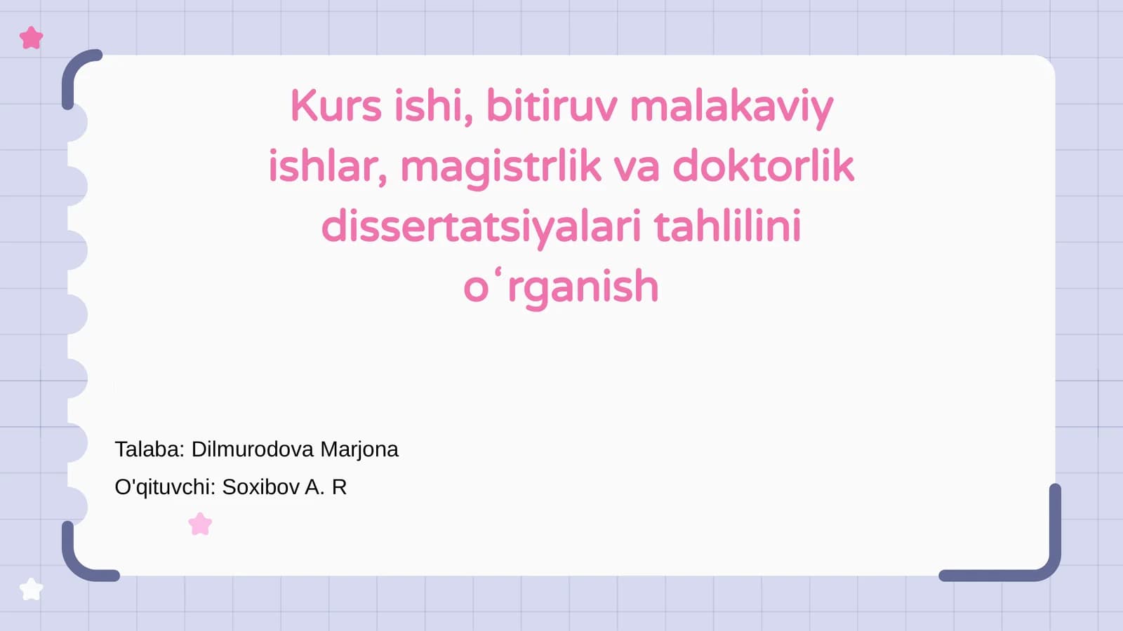 Kurs ishlarining asosiy xususiyatlari