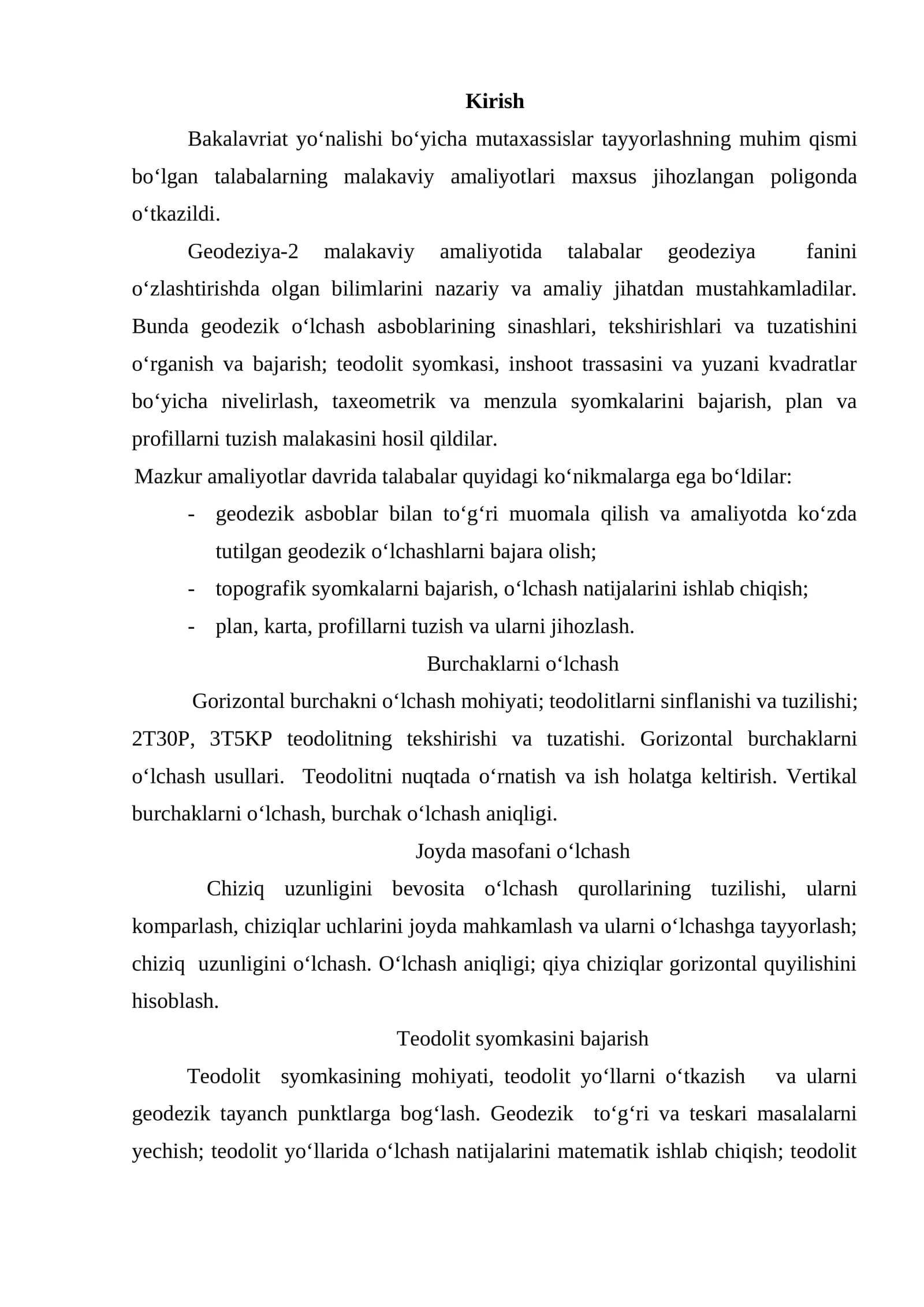 Geodeziya-2 malakaviy amaliyot
