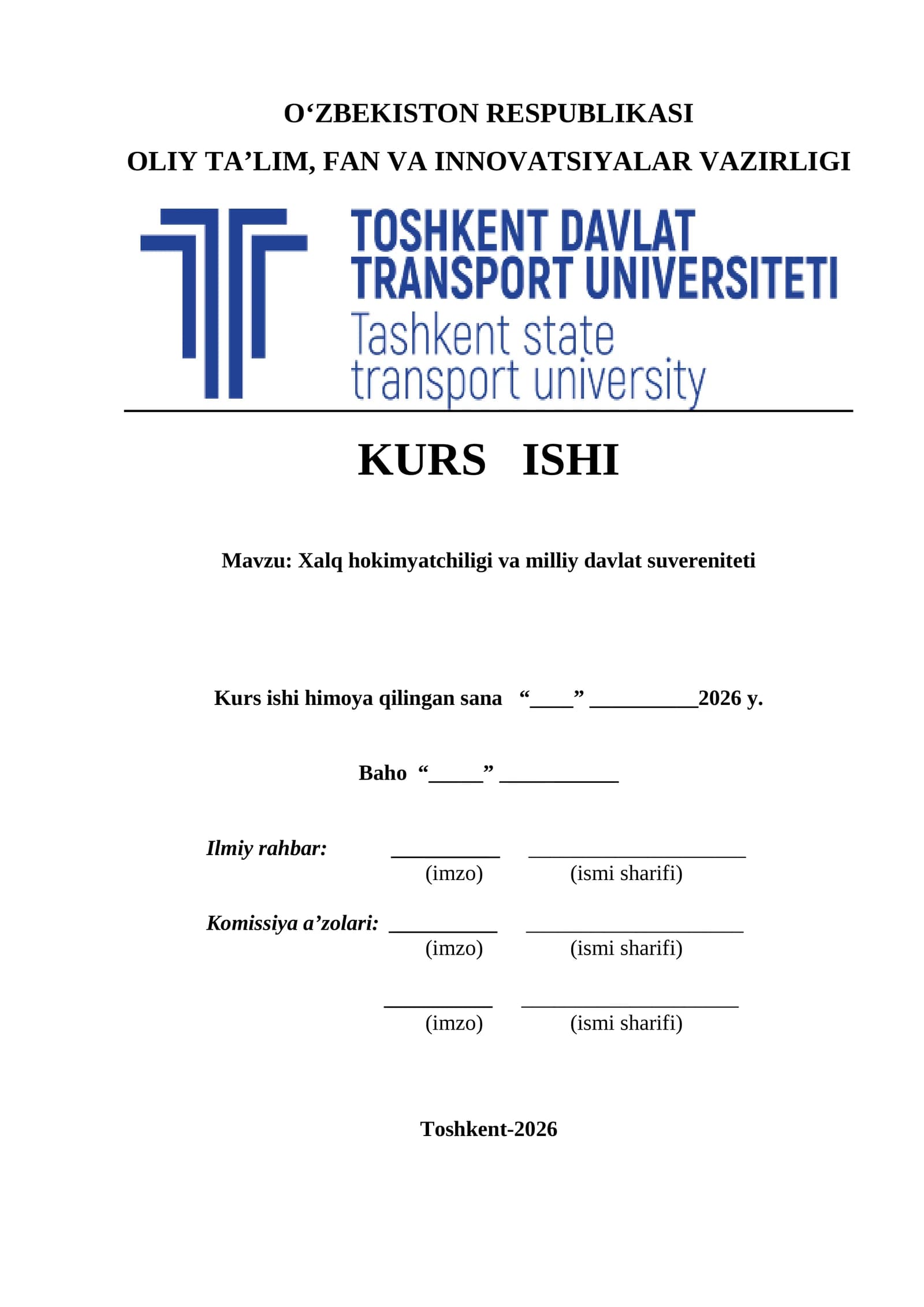 Xalq hokimyatchiligi va milliy davlat suvereniteti  kurs ishi