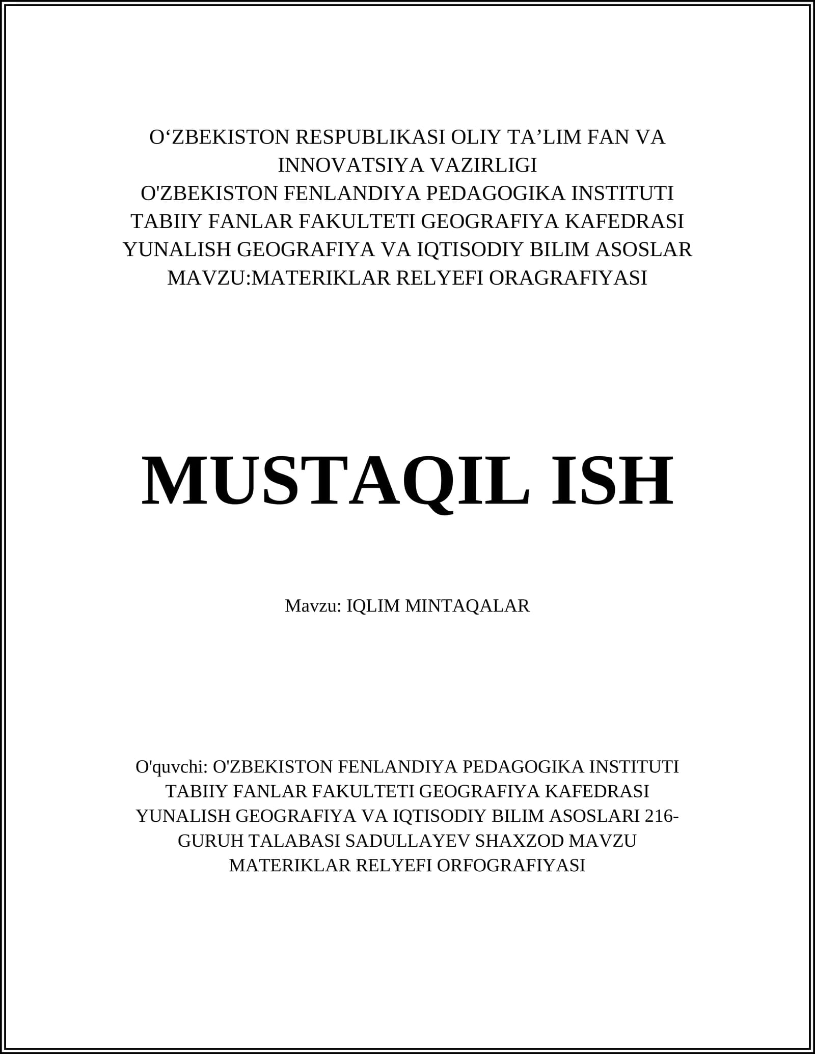 MATERIKLAR RELYEFI ORAGRAFIYASI