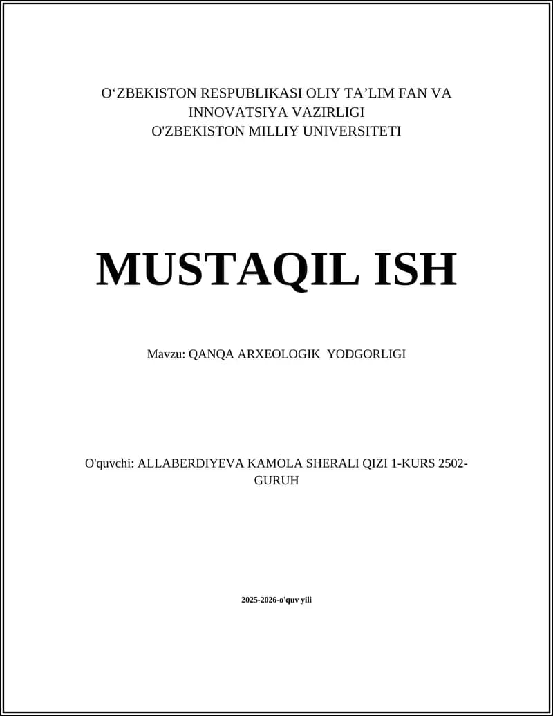 QANQA ARXEOLOGIK YODGORLIGI