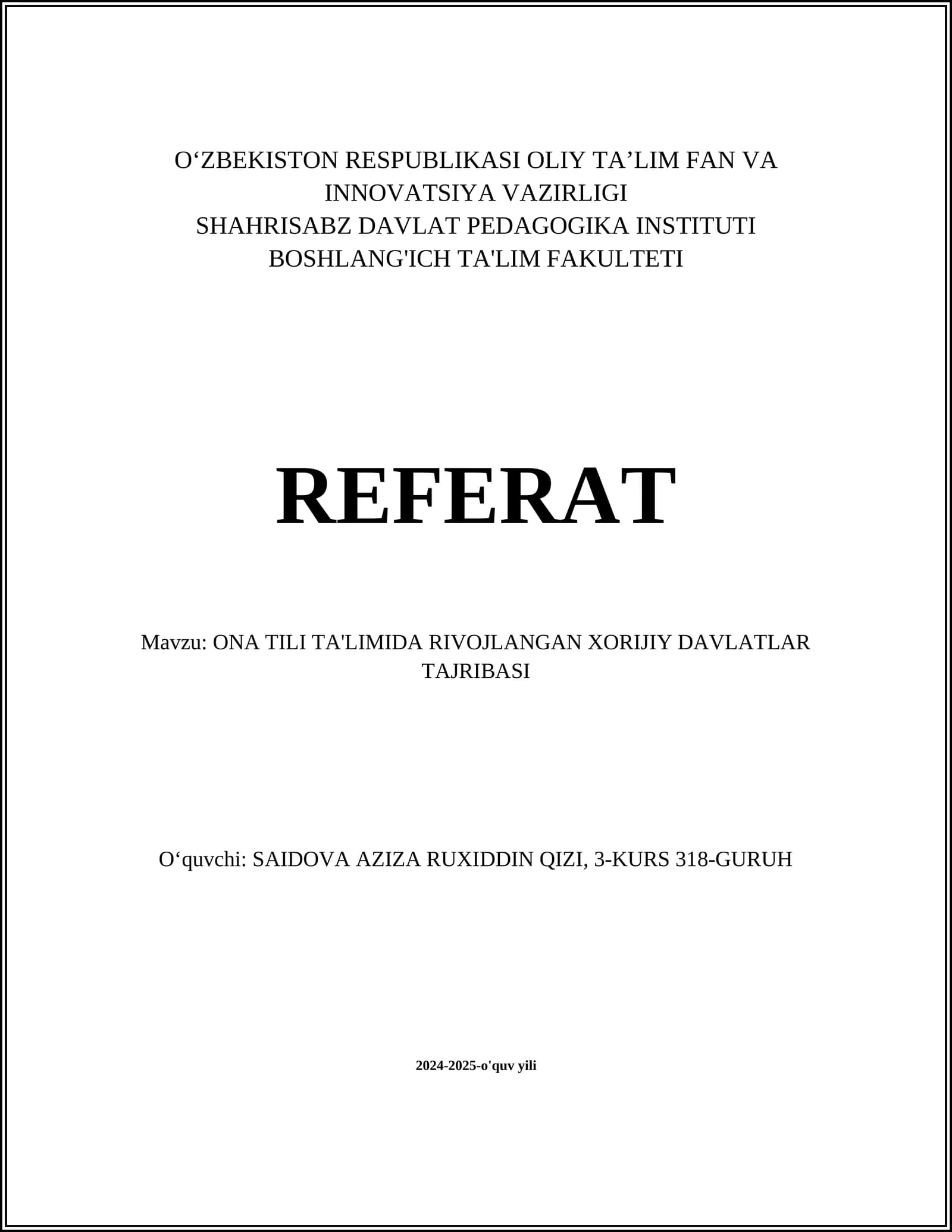 ONA TILI TA'LIMI MODELLARI: AQSH TAJRIBASI