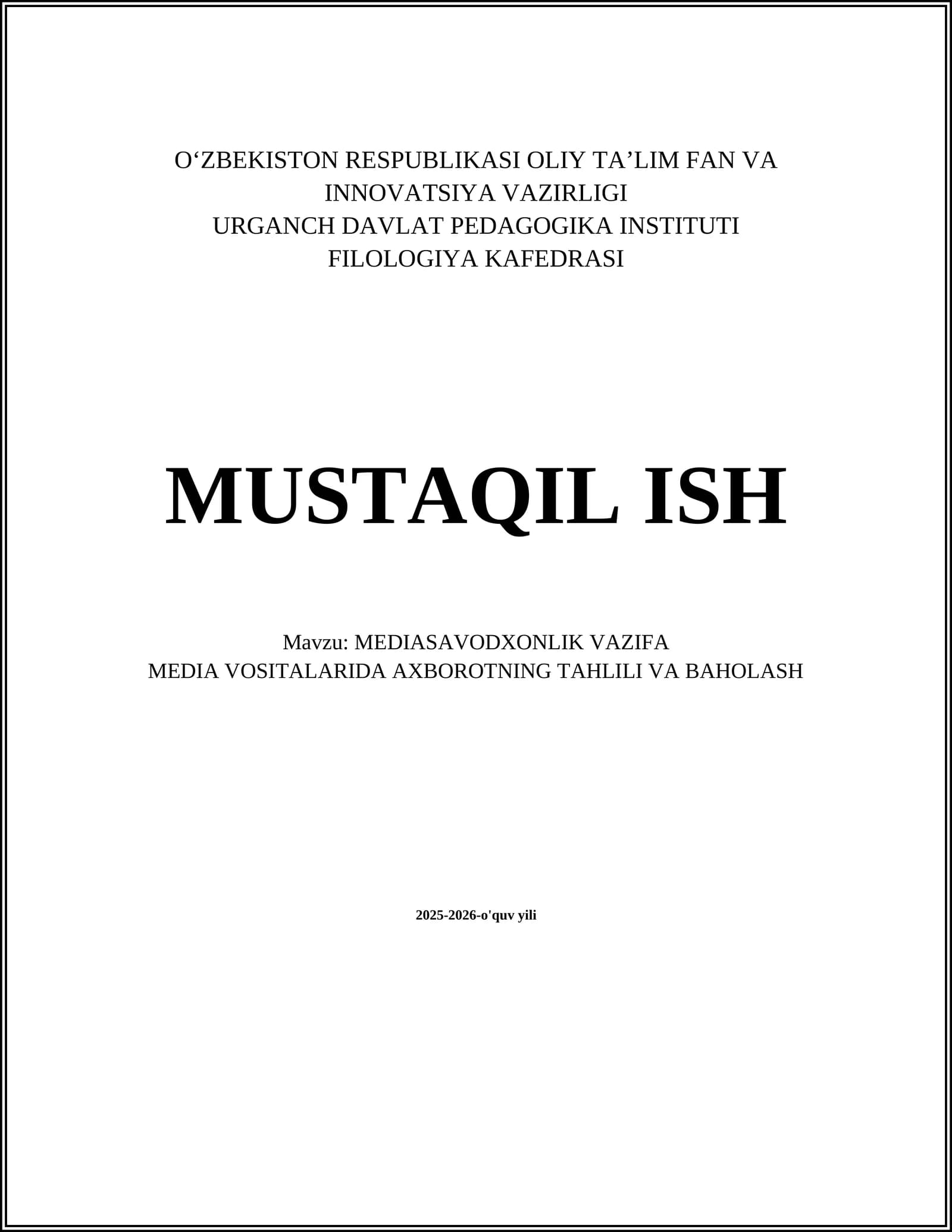 MEDIASAVODXONLIK VAZIFA
