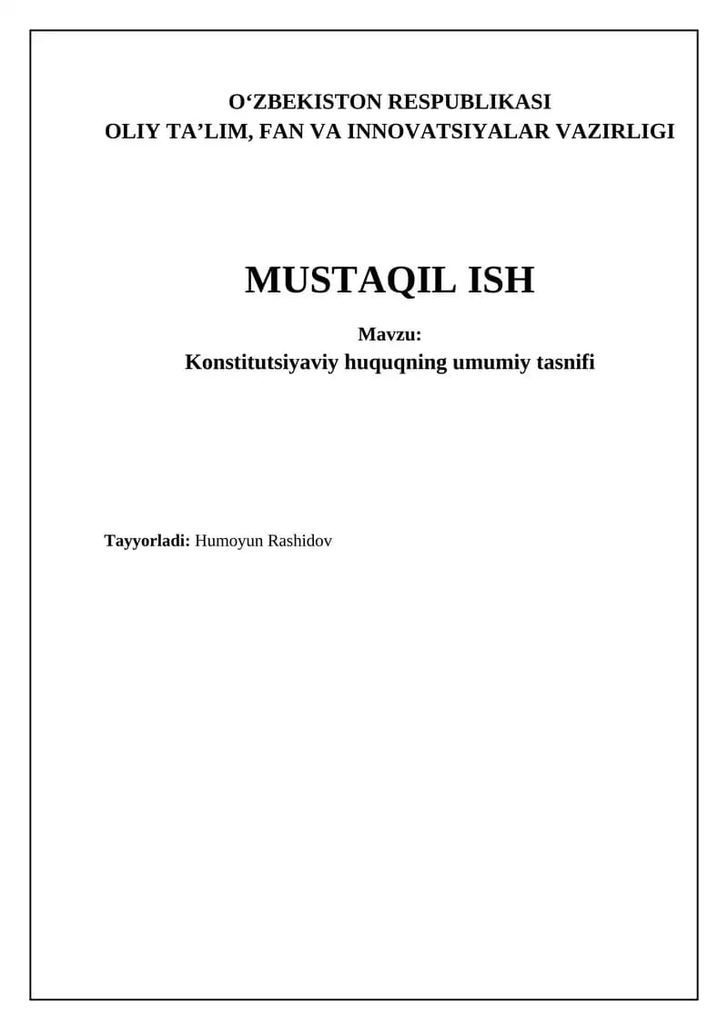 Konstitutsiyaviy huquqning umumiy tasnifi