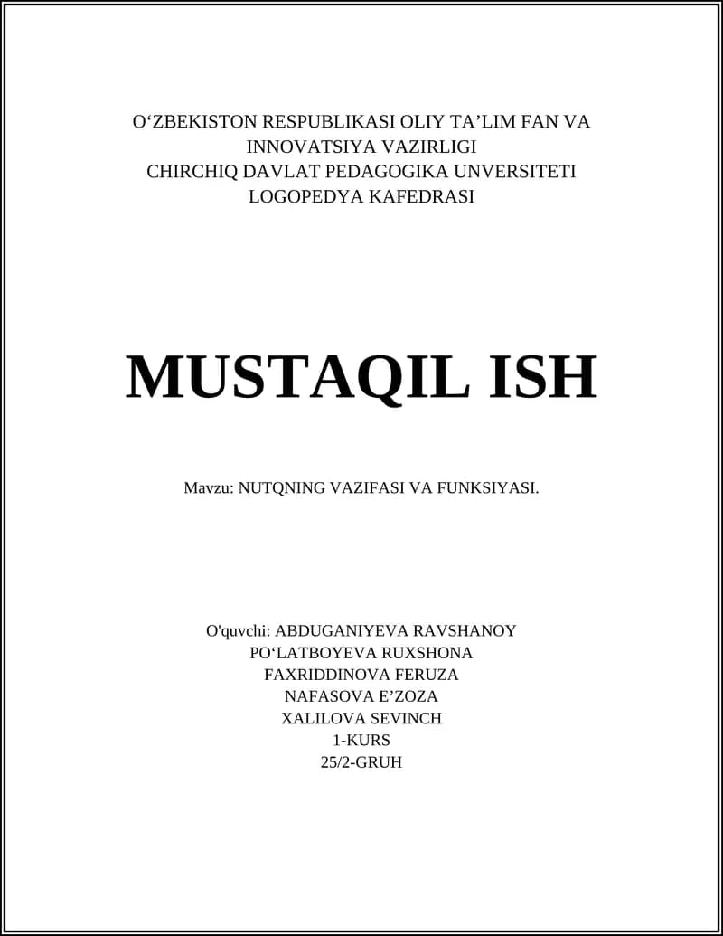 NUTQNING VAZIFASI VA FUNKSIYASI