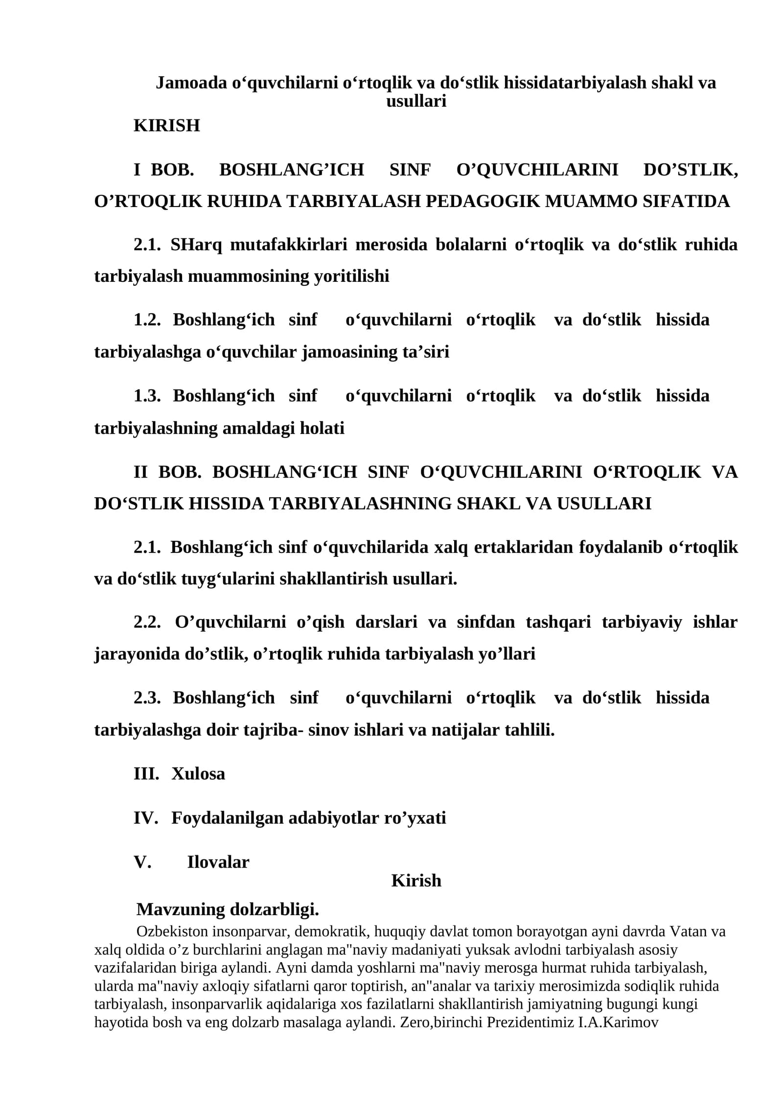 Boshlang‘ich sinf o‘quvchilarni o‘rtoqlik va do‘stlik hissidatarbiyalash shakl va usullari