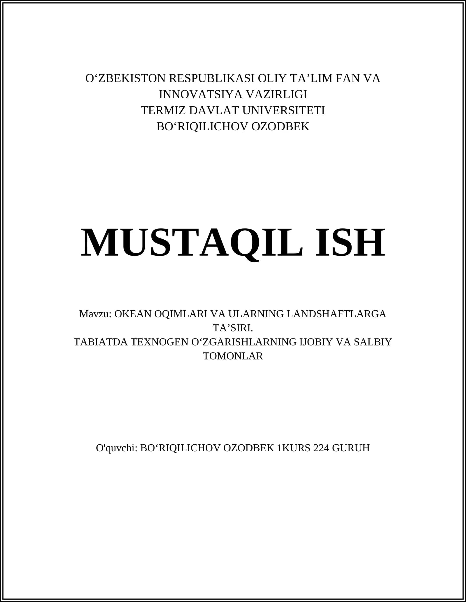 OKEAN OQIMLARI VA ULARNING LANDSHAFTLARGA TA’SIRI