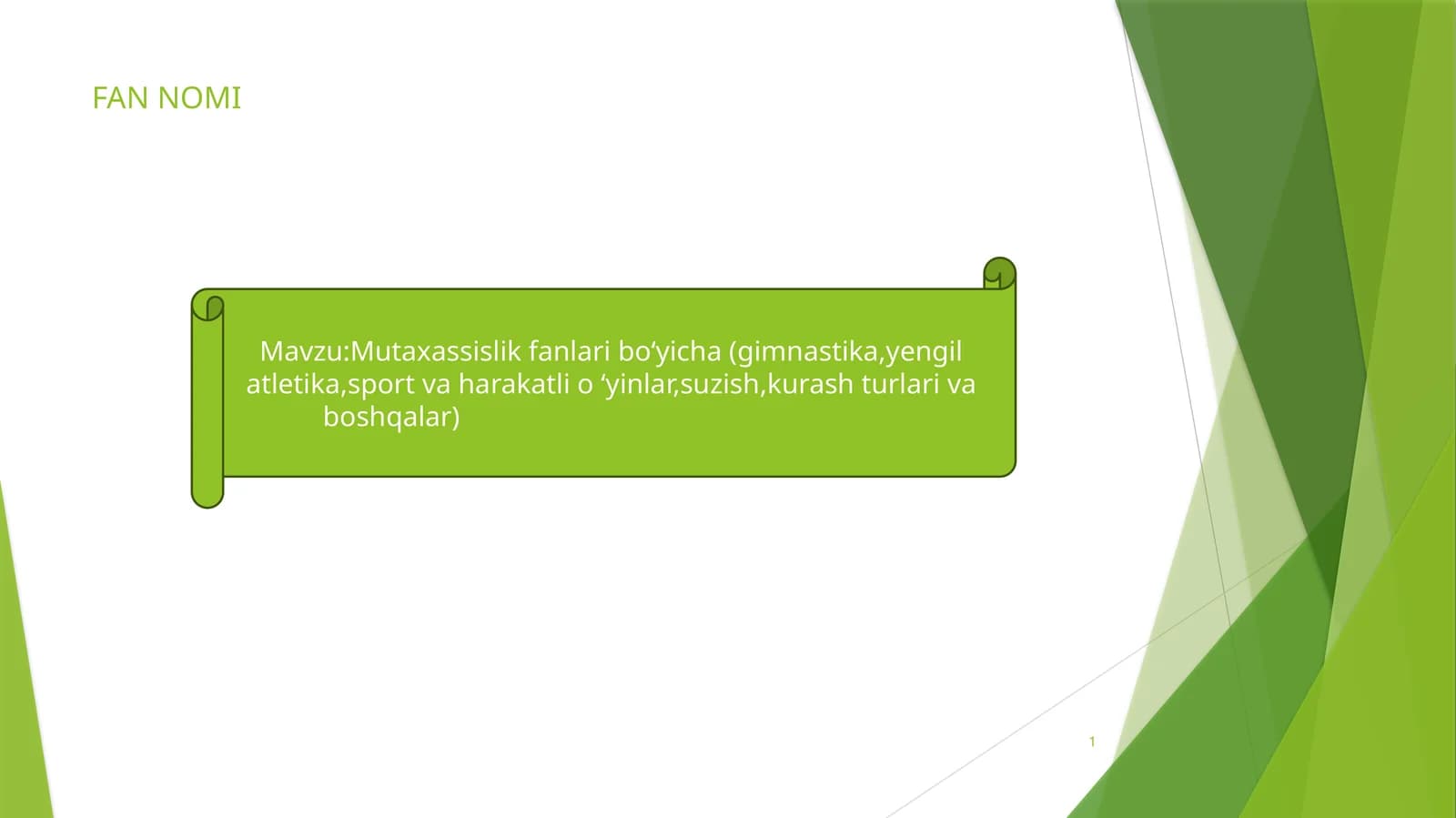 Mutaxassislik fanlari bo‘yicha (gimnastika, yengil atletika, sport va harakatli o‘yinlar, suzish, kurash turlari va boshqalar)