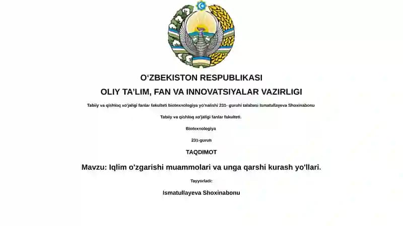 Iqlim o'zgarishi muammolari va unga qarshi kurash yo'llari