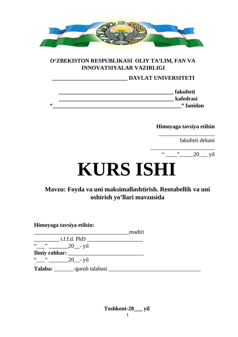 Foyda va uni maksimallashtirish. Rentabellik va uni oshirish yo’llari